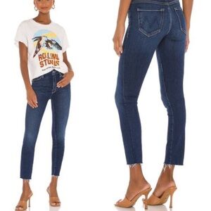Mother High Waisted Looker Ankle Fray Hem Skinny Leg Jeans Blue Home Movies 25